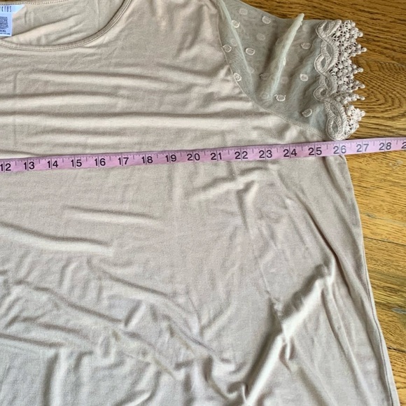 Kaktus Tan Tunic Top Sheer Lace Trim - Picture 5 of 7